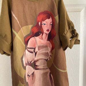 Artist Print, Bow-tied Statement Top/ Blouse/Shirt